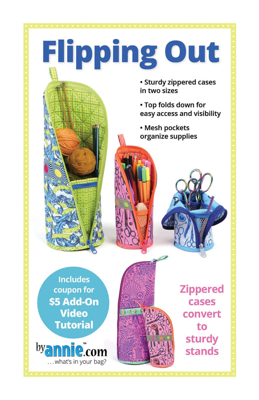 ByAnnie Flipping Out Zipper Cases Pattern (2 Size Variations Per Pattern) (14 Colors of 18"x54" Mesh Packs Sold Separately)