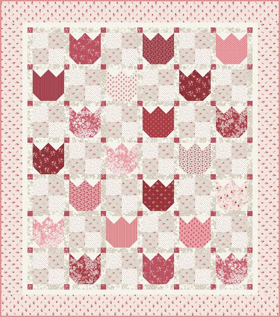 Bunny Hilly Designs Tulip Time Quilt Pattern Finished Size: 53.5"x60.5"