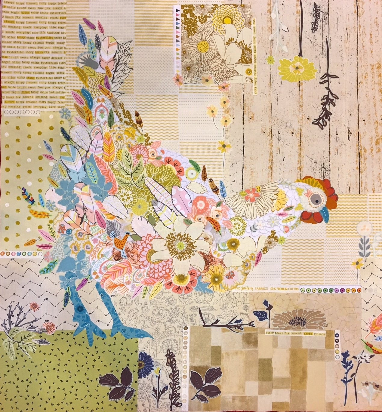 Fiberworks Laura Heine Hen Rietta Collage Wall Quilt Pattern Finished ...