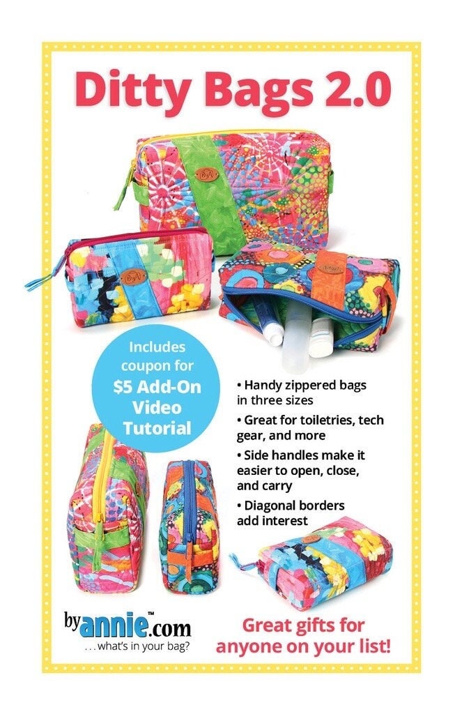 ByAnnie Ditty Bags 2.0 Bag Pattern (3 Size Variations Per Pattern) (14 Colors of 18"x54" Mesh Packs Sold Separately)