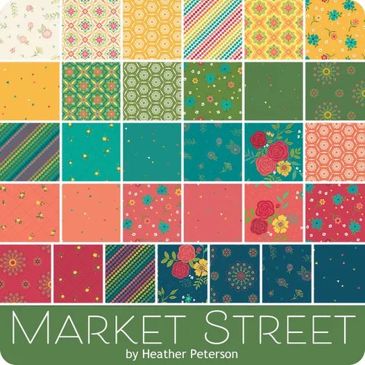 Riley Blake Heather Peterson Market Street Fabric Collection Hexagons on Green Premium 100% Quilt Shop Quality Cotton Fabrics