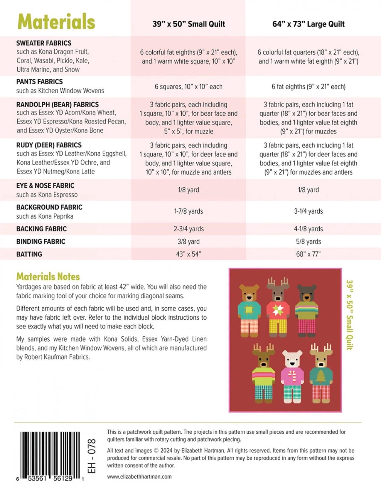 Elizabeth Hartman Randolph & Rudy - 2 Size Variations Per Pattern