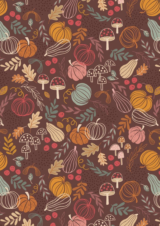 LAST BOLT! Lewis & Irene Snuggle Season Fabric Collection Pumpkins on Chocolate Premium 100% Cotton Quilt Shop Quality Fabrics