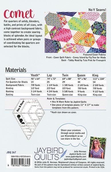 Jaybird Quilt Comet Quilt Pattern - 5 Size Variations Per Pattern