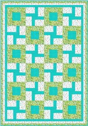 Fabric Cafe Courtyard Quilt Pattern - Uses Only 3 Yards of Fabric Finished Size: 44"x62"