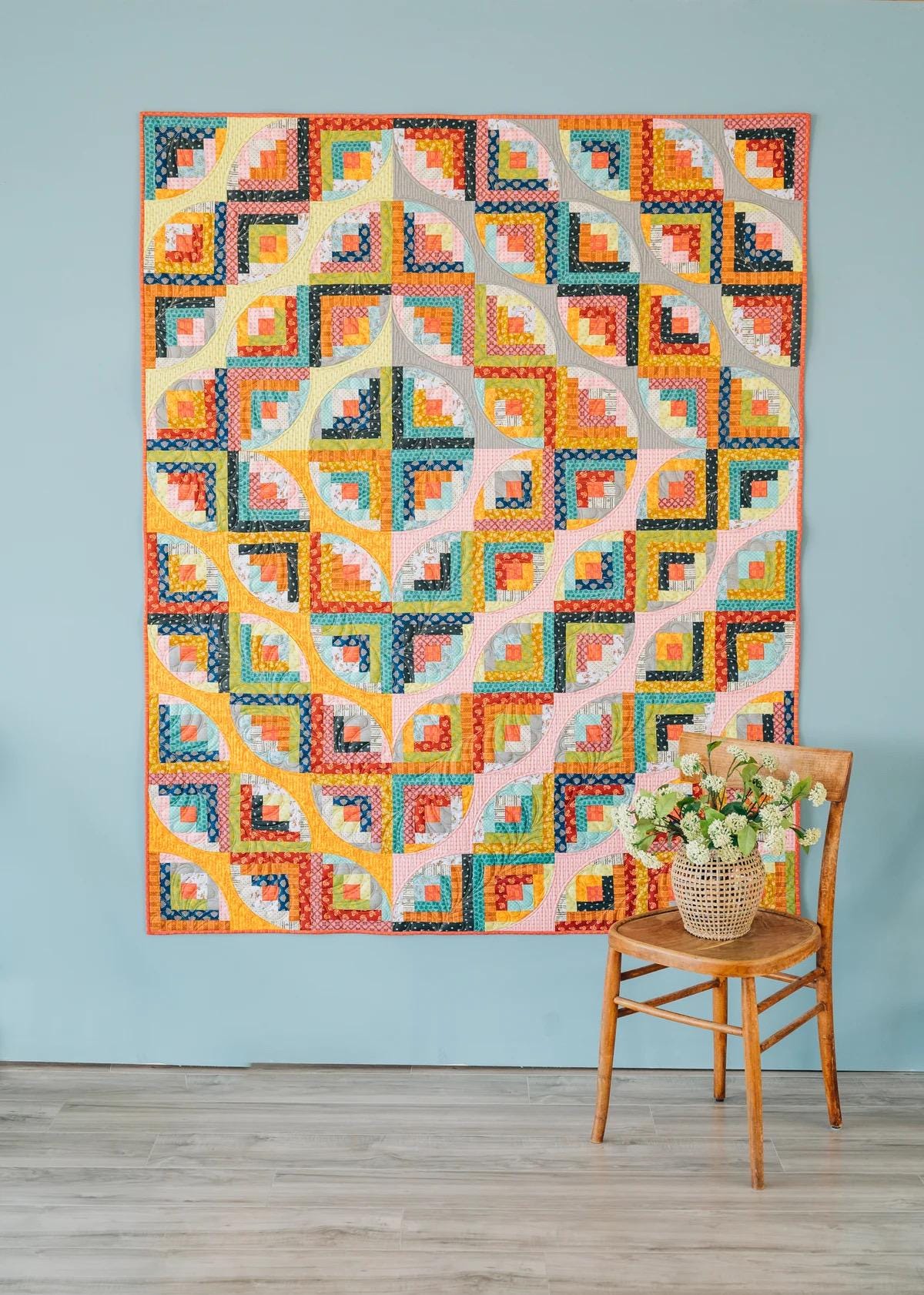 Sew Kind of Wonderful Curvy Log Cabin Quilt Pattern Finished Size: 60"x75"