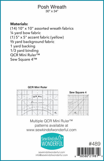 Sew Kind of Wonderful Posh Wreath Quilt Pattern Finished Size: 30"x34"
