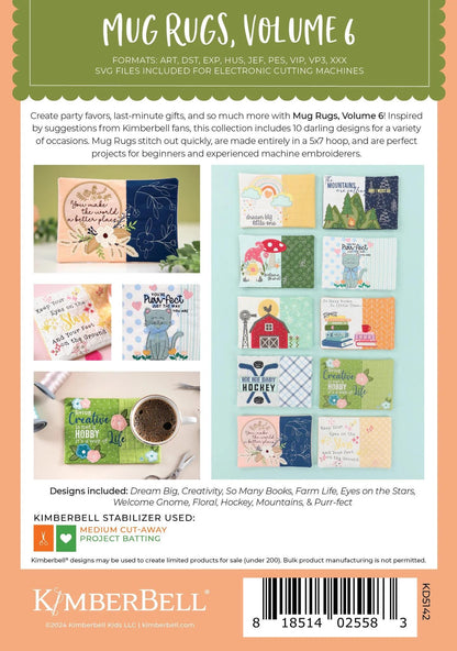 Kimberbell Mug Rugs Volume 6 Machine Embroidery CD (Optional Embellishment Kit Available)