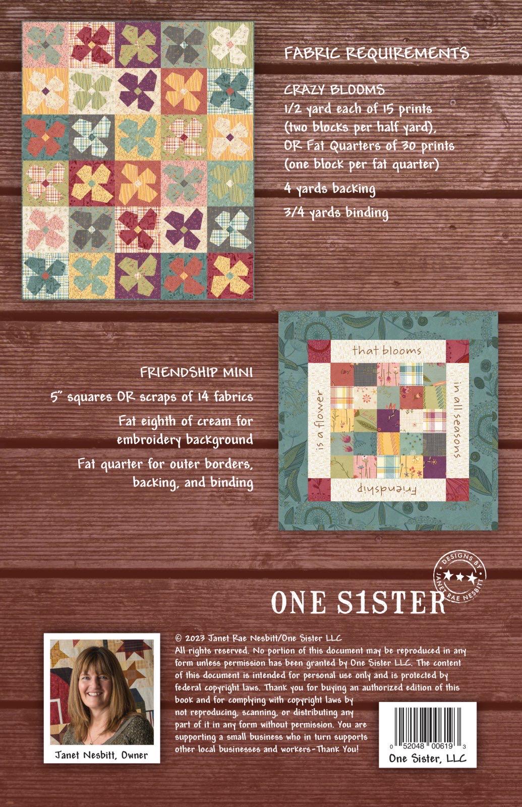 One Sister Crazy Blooms Quilt Pattern Book - 2 Size Variations Per Pattern