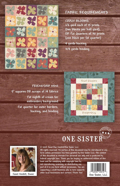 One Sister Crazy Blooms Quilt Pattern Book - 2 Size Variations Per Pattern