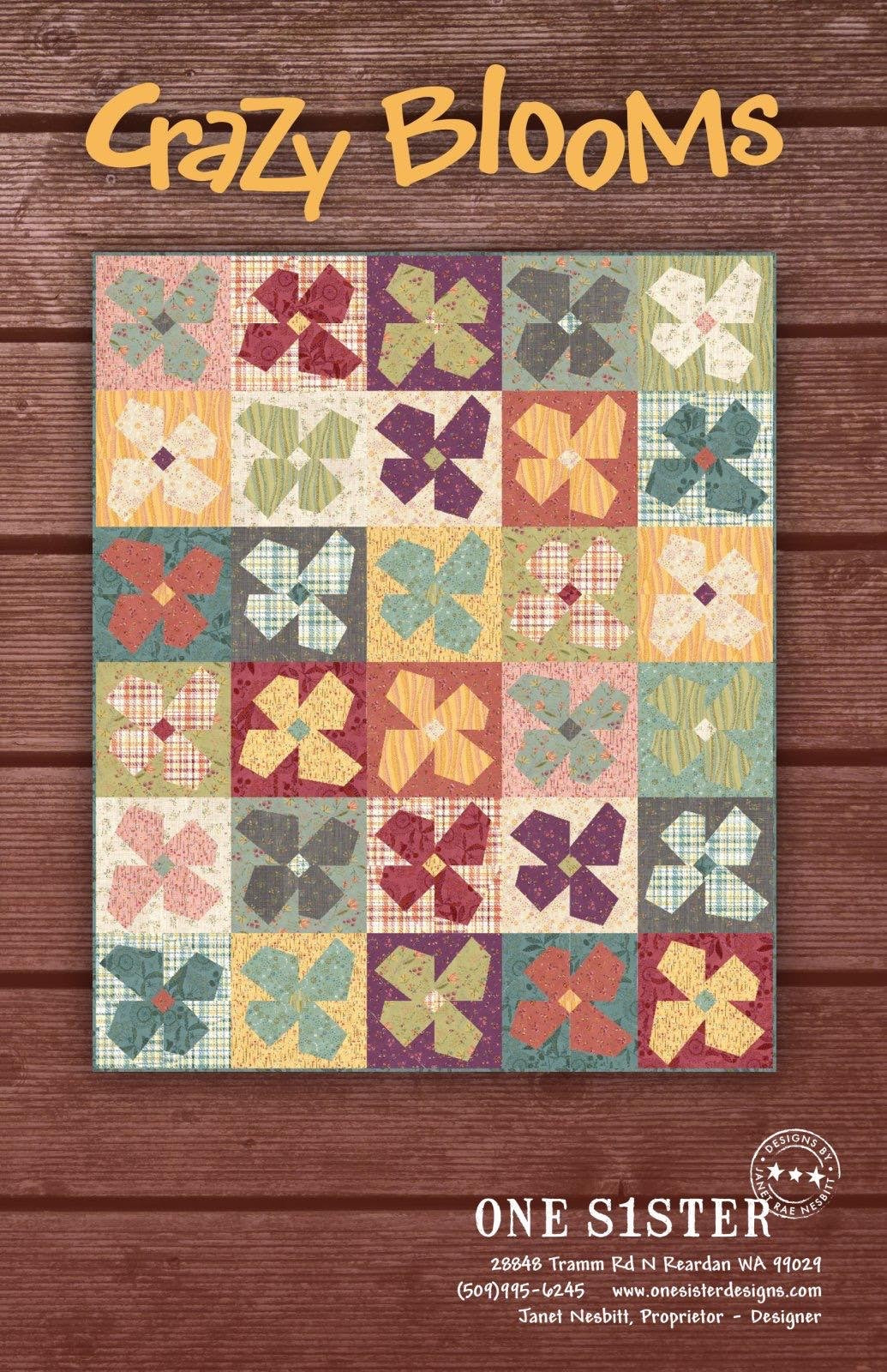 One Sister Crazy Blooms Quilt Pattern Book - 2 Size Variations Per Pattern