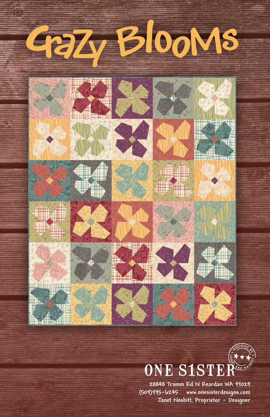 One Sister Crazy Blooms Quilt Pattern Book - 2 Size Variations Per Pattern