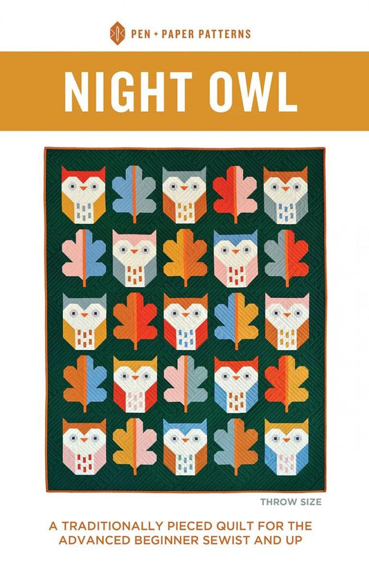 Pen + Paper Patterns Night Owl Quilt Pattern - 2 Size Variations Per Pattern (Optional Fineline Glue Tip Sets Available)