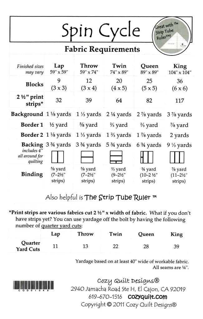 Cozy Quilt Designs Spin Cycle Quilt Pattern - 5 Size Variations Per Pattern