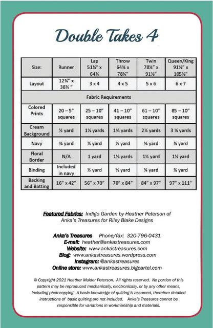 Anka's Treasures Double Takes 4 Quilt Pattern - 5 Size Variations Per Pattern