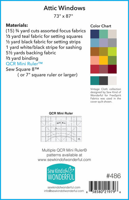 Sew Kind of Wonderful Attic Windows Quilt Pattern Finished Size: 73"x87"