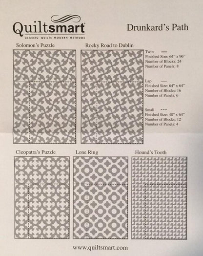 Quiltsmart Drunkard's Path Printed Interfacing & Instructions Pack - 3 Size Variations Per Pack