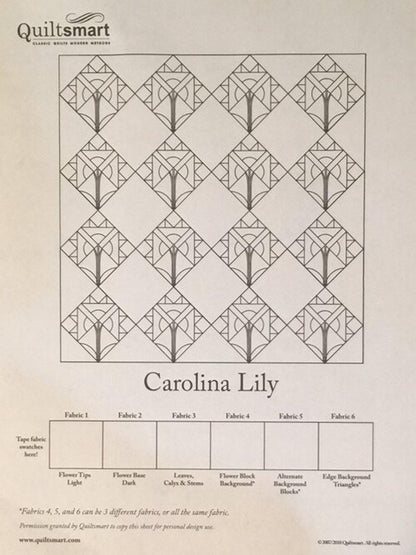 Quiltsmart Carolina Lily Printed Interfacing & Instructions Pack - 3 Size Variations Per Pack