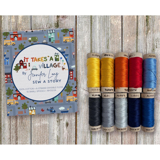 Aurifil Sew A Story By Jennifer Long It Takes A Village 10 Small Spool Thread Set 50WT (Small Spool 220YDS)