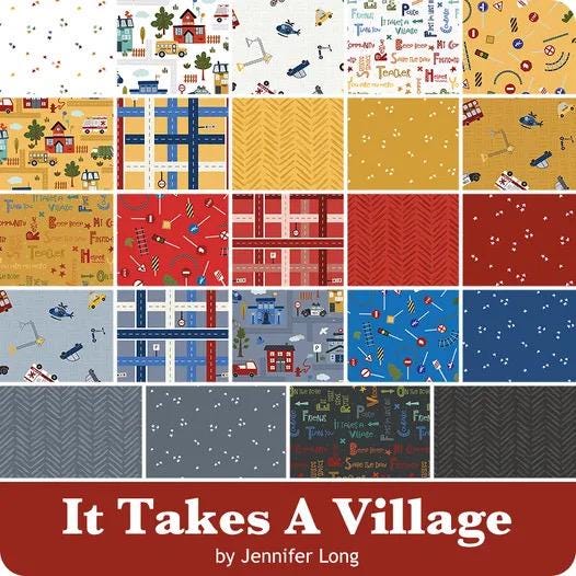 Riley Blake Save The Day Quilt Kit Featuring Jennifer Long It Takes A Village Fabric Collection Finished Size: 70"x92"