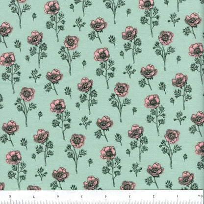LAST BOLT!! Riley Blake Porch Swing Fabric Collection Botanical Anemones on Mint Premium 100% Cotton Quilt Shop Quality Fabrics