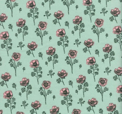 LAST BOLT!! Riley Blake Porch Swing Fabric Collection Botanical Anemones on Mint Premium 100% Cotton Quilt Shop Quality Fabrics