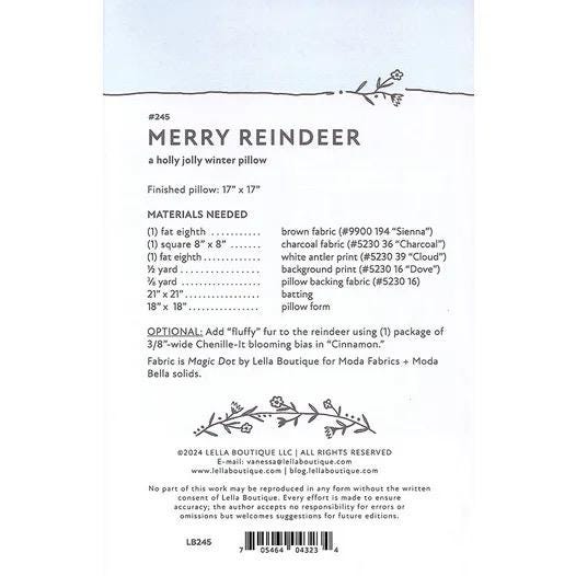 Lella Boutique Merry Reindeer Winter Pillow Pattern Finished Size 17"x17" LB245