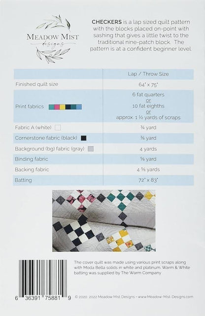 Meadow Mist Designs Checkers Quilt Pattern Finished Size: 64"x75"