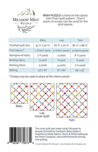 Meadow Mist Designs Irish Puzzle Quilt Pattern - 3 Size Variations Per Pattern