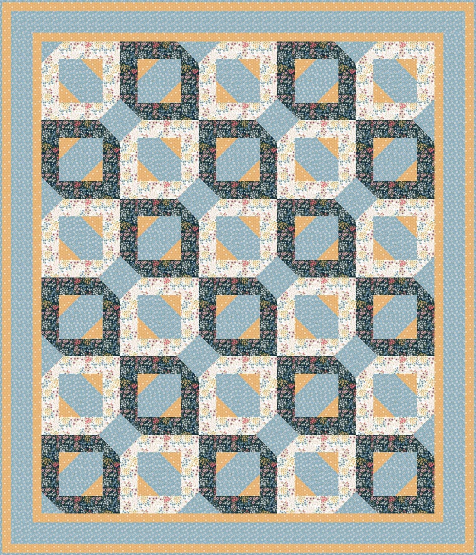 LIMITED EDITION!! Fabric Cafe Passage Quilt Kit Featuring Poppie Cotton Sunshine & Chamomile Fabric Collection Finished Size: 54”x63"