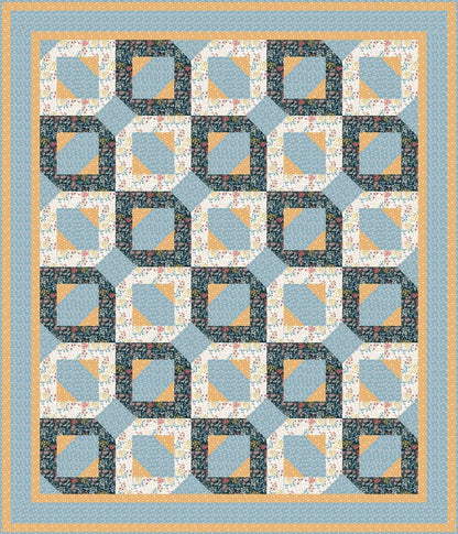 LIMITED EDITION!! Fabric Cafe Passage Quilt Kit Featuring Poppie Cotton Sunshine & Chamomile Fabric Collection Finished Size: 54”x63"
