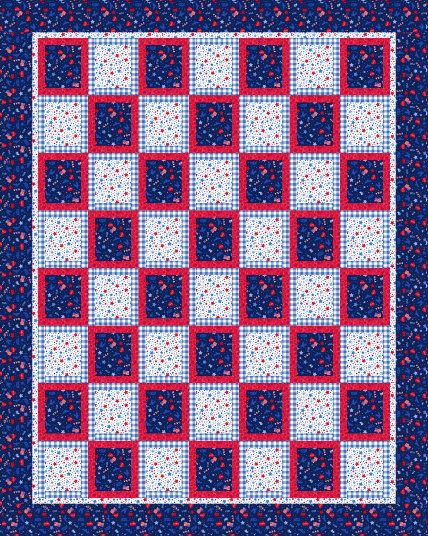LIMITED EDITION!! Fabric Cafe Block Party Quilt Kit Featuring Lewis & Irene Americana Fabric Collection Finished Size: 59"x74"