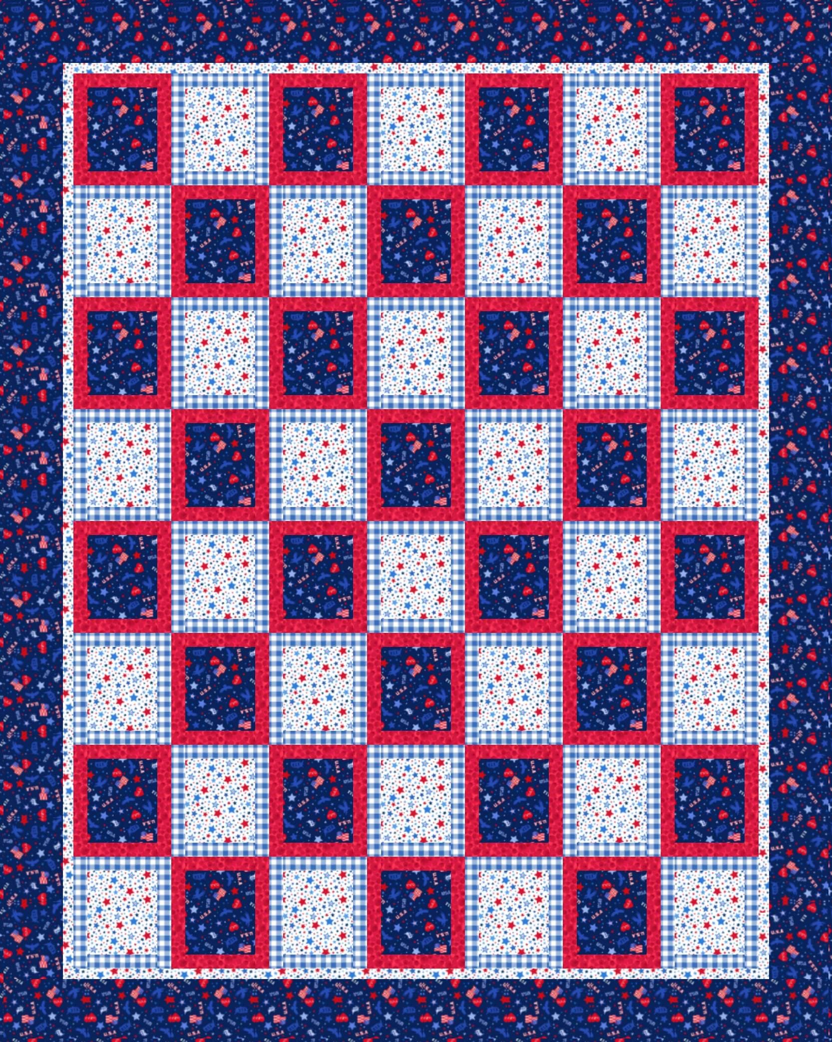 LIMITED EDITION!! Fabric Cafe Block Party Quilt Kit Featuring Lewis & Irene Americana Fabric Collection Finished Size: 59"x74"