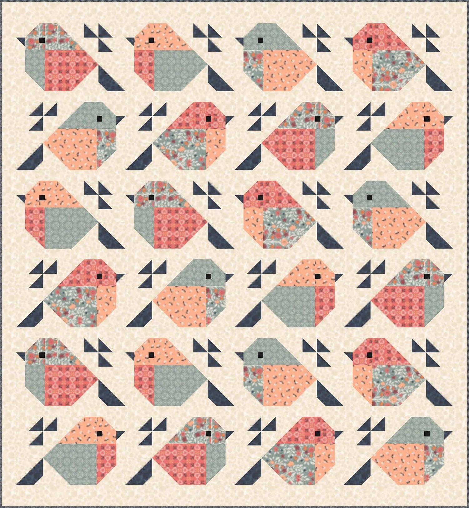 LIMITED EDITION Pen + Paper Patterns Sparrows Quilt Kit Featuring Lewis & Irene Folk Floral Fabric Collection Finished Size: 65.5”x71”
