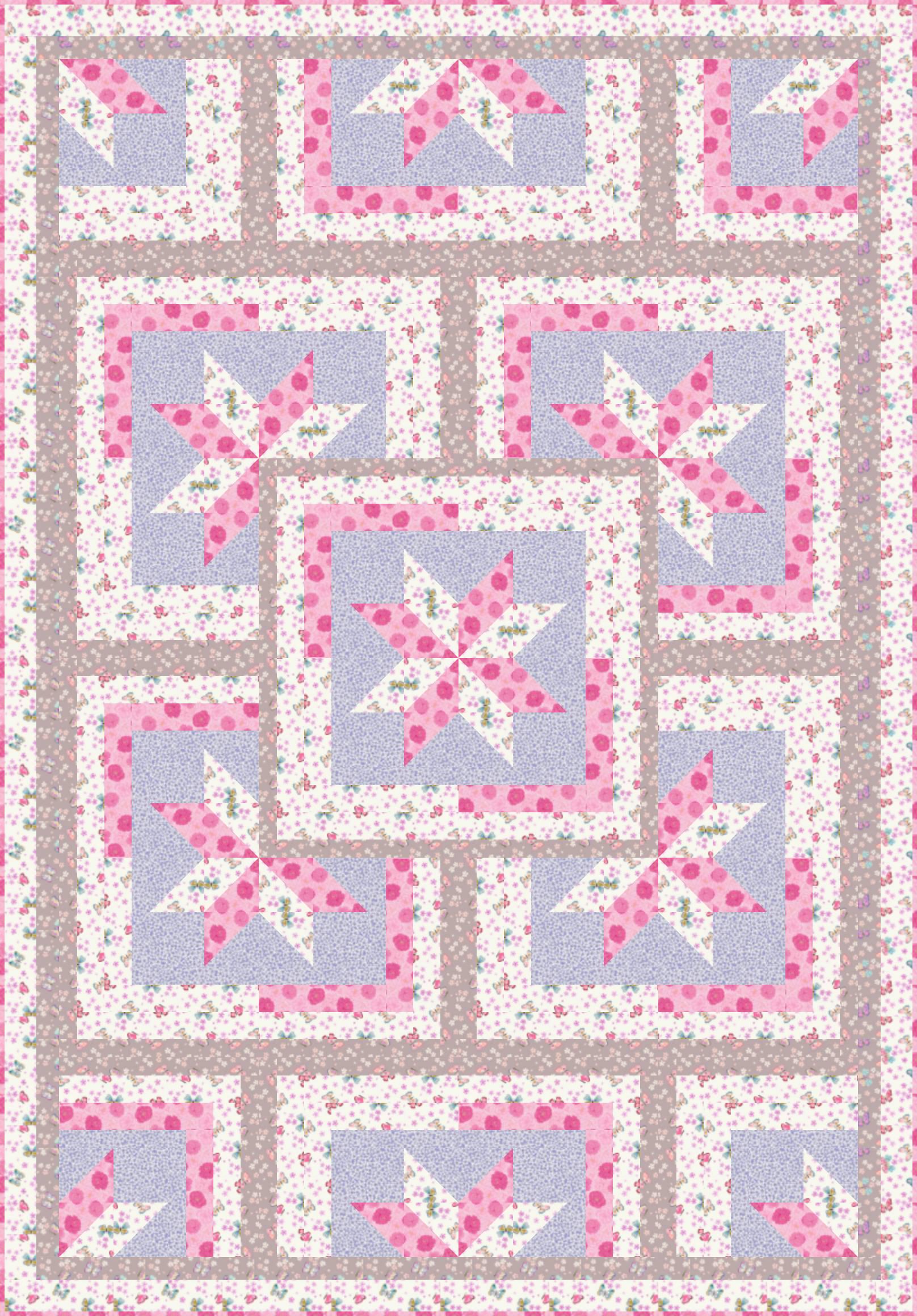 LIMITED EDITION!! Fabric Cafe Zenith Quilt Kit Featuring Lewis & Irene Love Blooms Fabric Collection Finished Size: 50"x72"