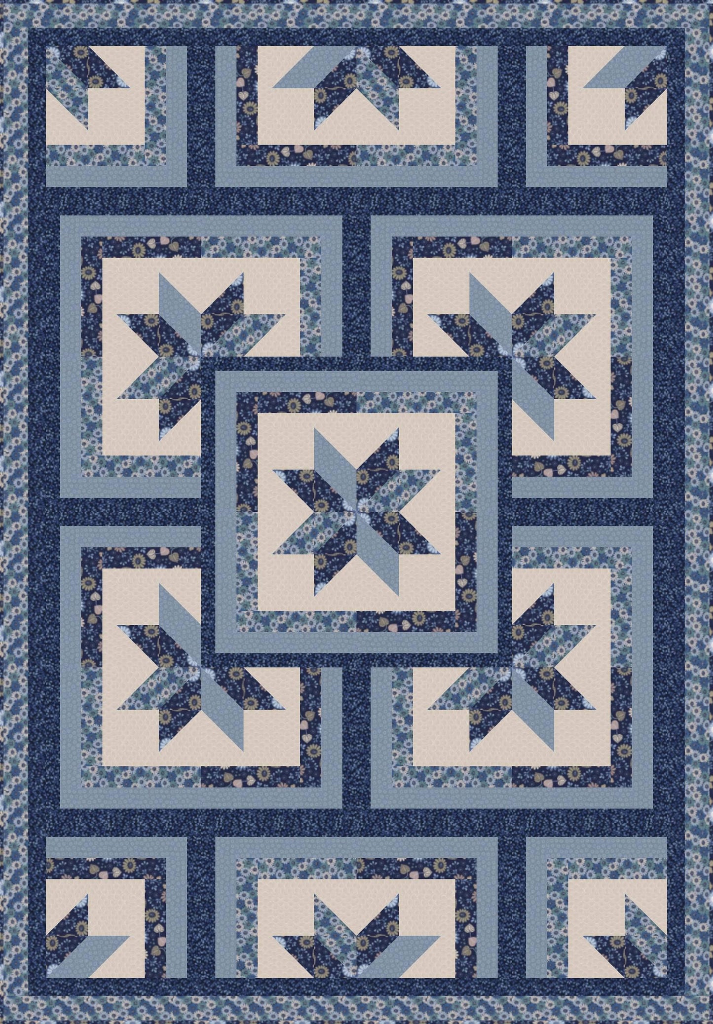 LIMITED EDITION!! Fabric Cafe Zenith Quilt Kit Featuring Lewis & Irene Shinrin Yoku Fabric Collection Finished Size: 50"x72"