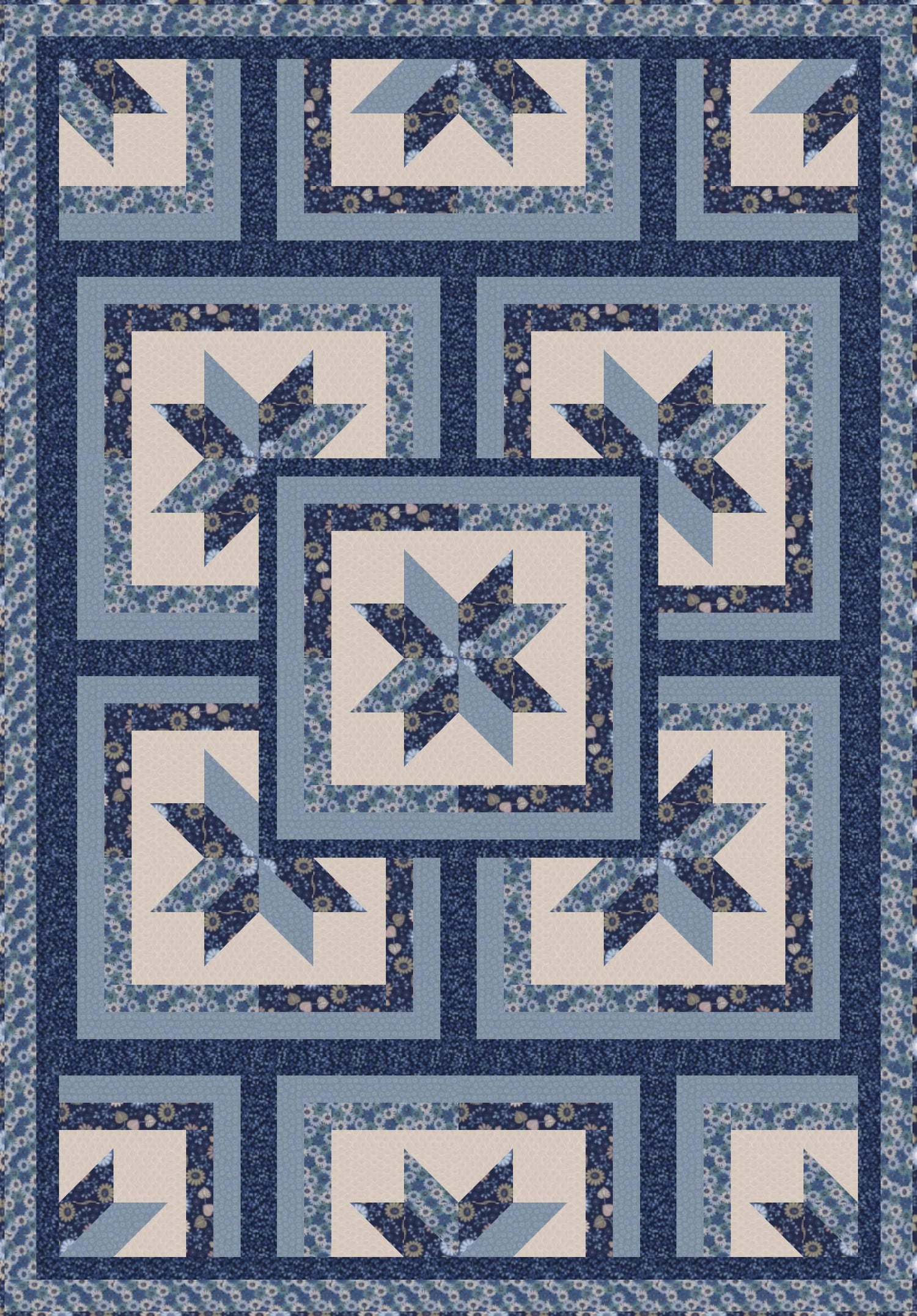 LIMITED EDITION!! Fabric Cafe Zenith Quilt Kit Featuring Lewis & Irene Shinrin Yoku Fabric Collection Finished Size: 50"x72"