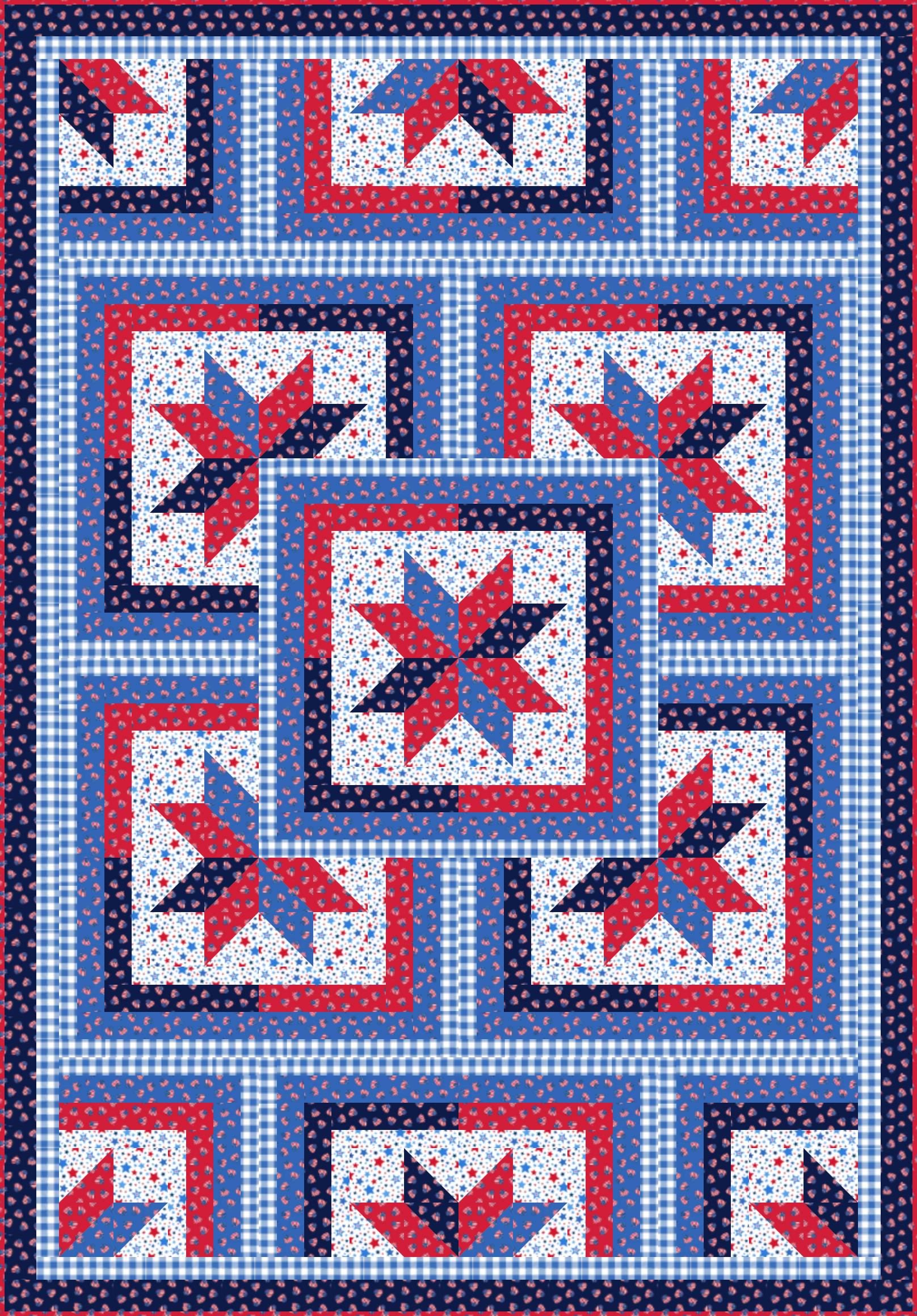 LIMITED EDITION!! Fabric Cafe Zenith Quilt Kit Featuring Lewis & Irene Americana Fabric Collection Finished Size: 50"x72"