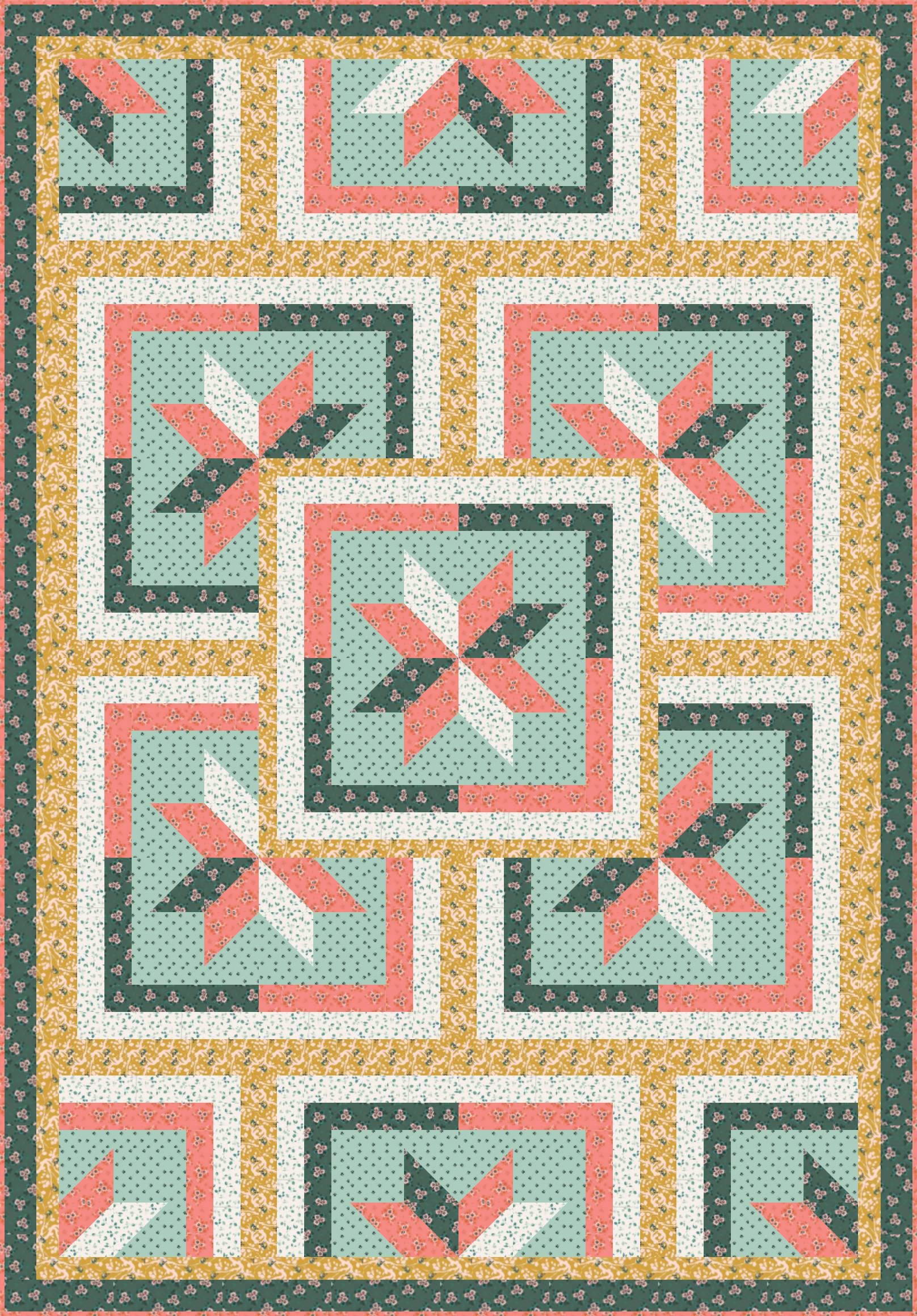 LIMITED EDITION!! Fabric Cafe Zenith Quilt Kit Featuring Riley Blake Porch Swing Fabric Collection Finished Size: 50"x72"
