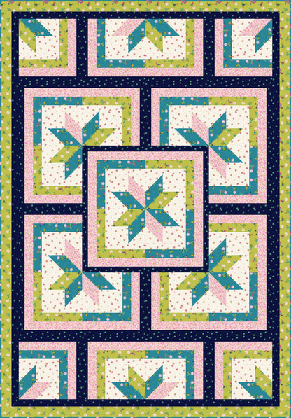LIMITED EDITION!! Fabric Cafe Zenith Quilt Kit Featuring Lewis & Irene Hibiscus Hummingbird Fabric Collection Finished Size: 50"x72"