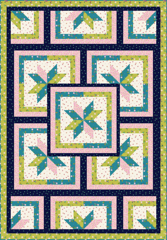 LIMITED EDITION!! Fabric Cafe Zenith Quilt Kit Featuring Lewis & Irene Hibiscus Hummingbird Fabric Collection Finished Size: 50"x72"