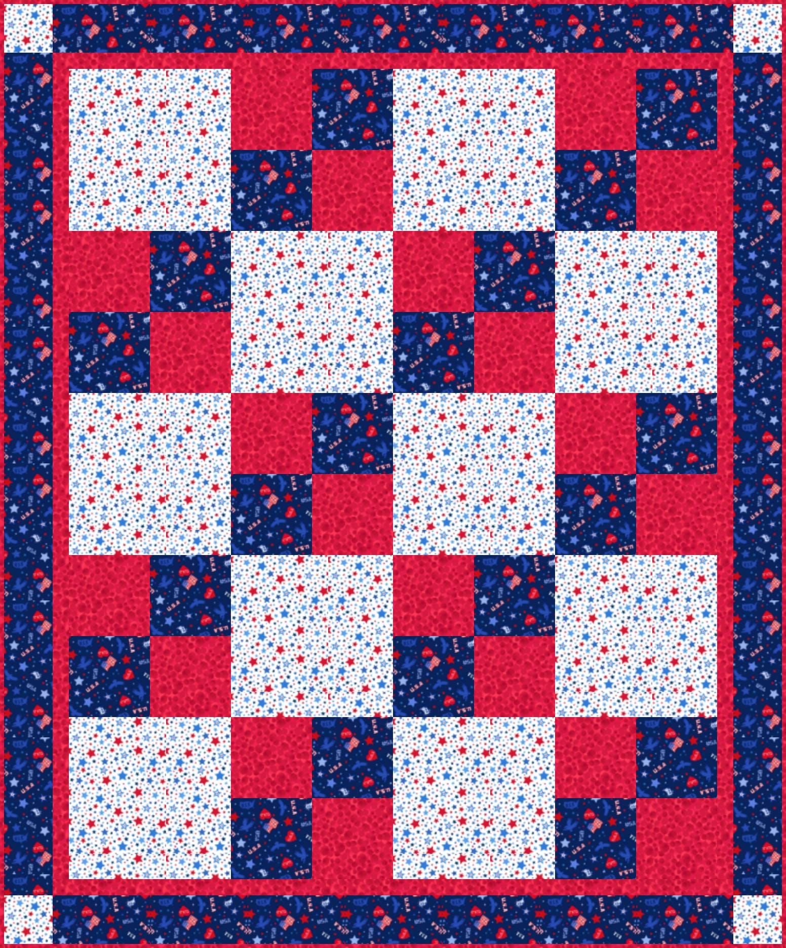 LIMITED EDITION!! Fabric Cafe Sew Quick Quilt Kit Featuring Lewis & Irene Americana Fabric Collection Finished Size: 48.5"x58.5"