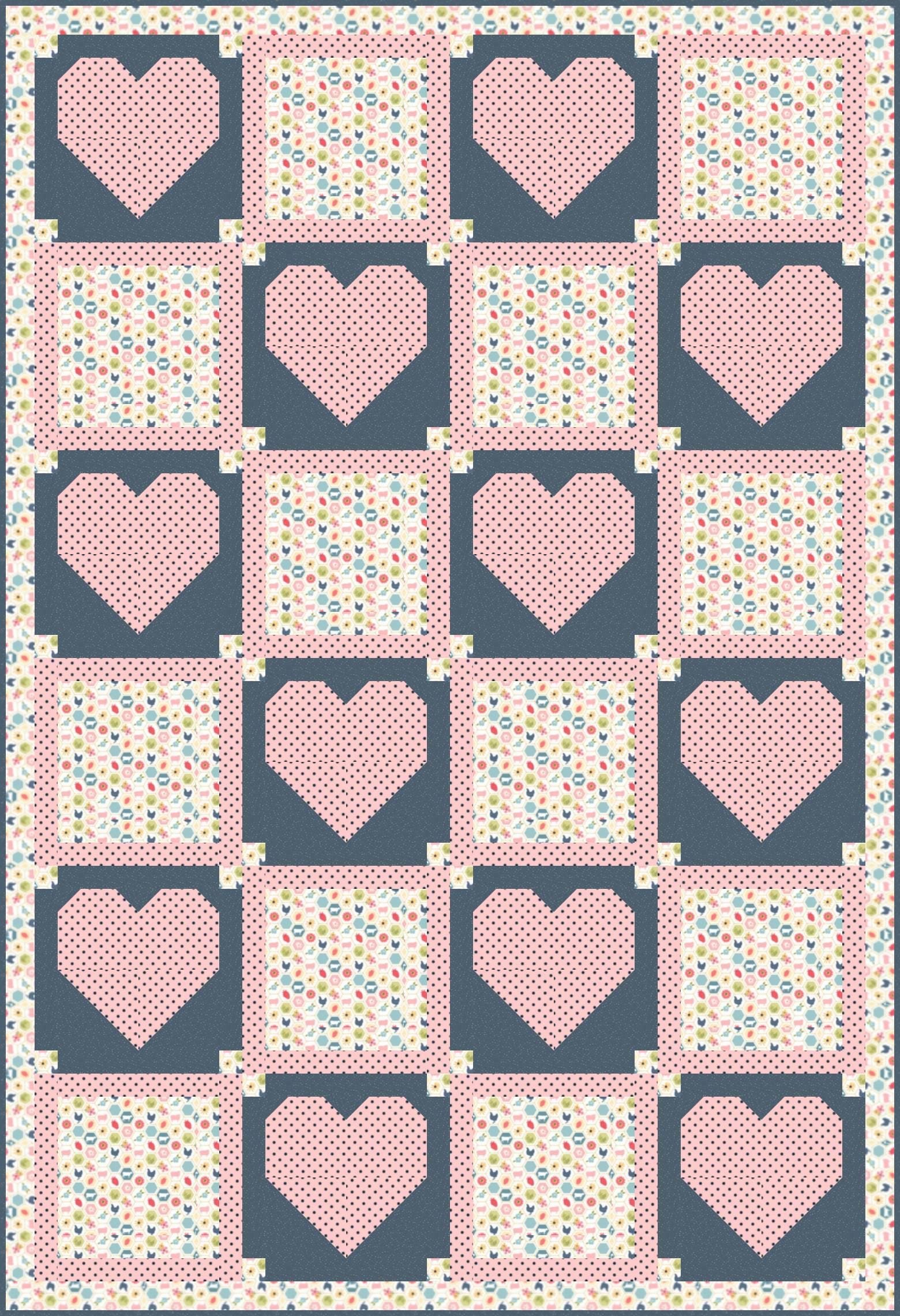 LIMITED EDITION!! Fabric Cafe Amore Quilt Kit Featuring Poppie Cotton Sunshine & Chamomile Fabric Collection Finished Size: 39"x57"