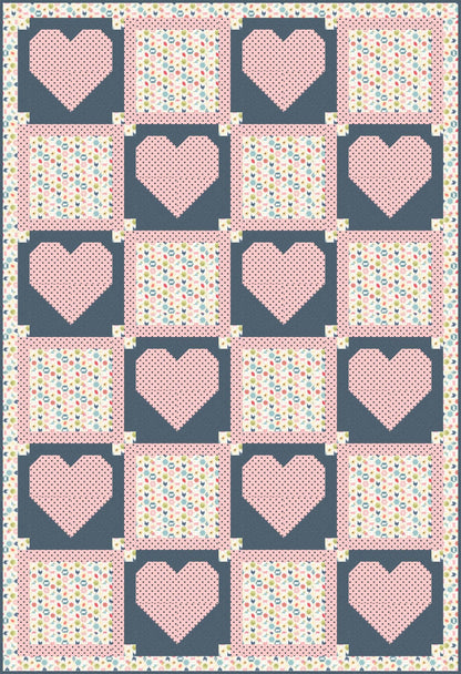 LIMITED EDITION!! Fabric Cafe Amore Quilt Kit Featuring Poppie Cotton Sunshine & Chamomile Fabric Collection Finished Size: 39"x57"