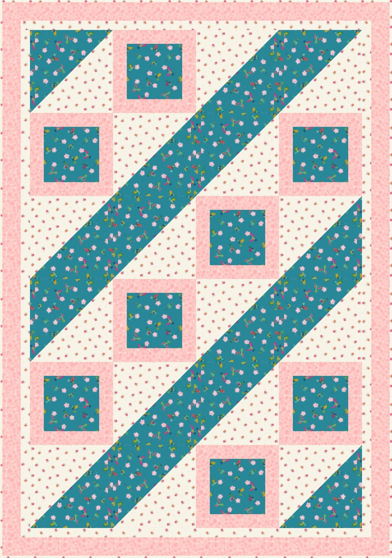 LIMITED EDITION Fabric Cafe Ashford Square Quilt Kit Featuring Lewis & Irene Hibiscus Hummingbird Fabrics Finished Size: 42.5"x60.5"