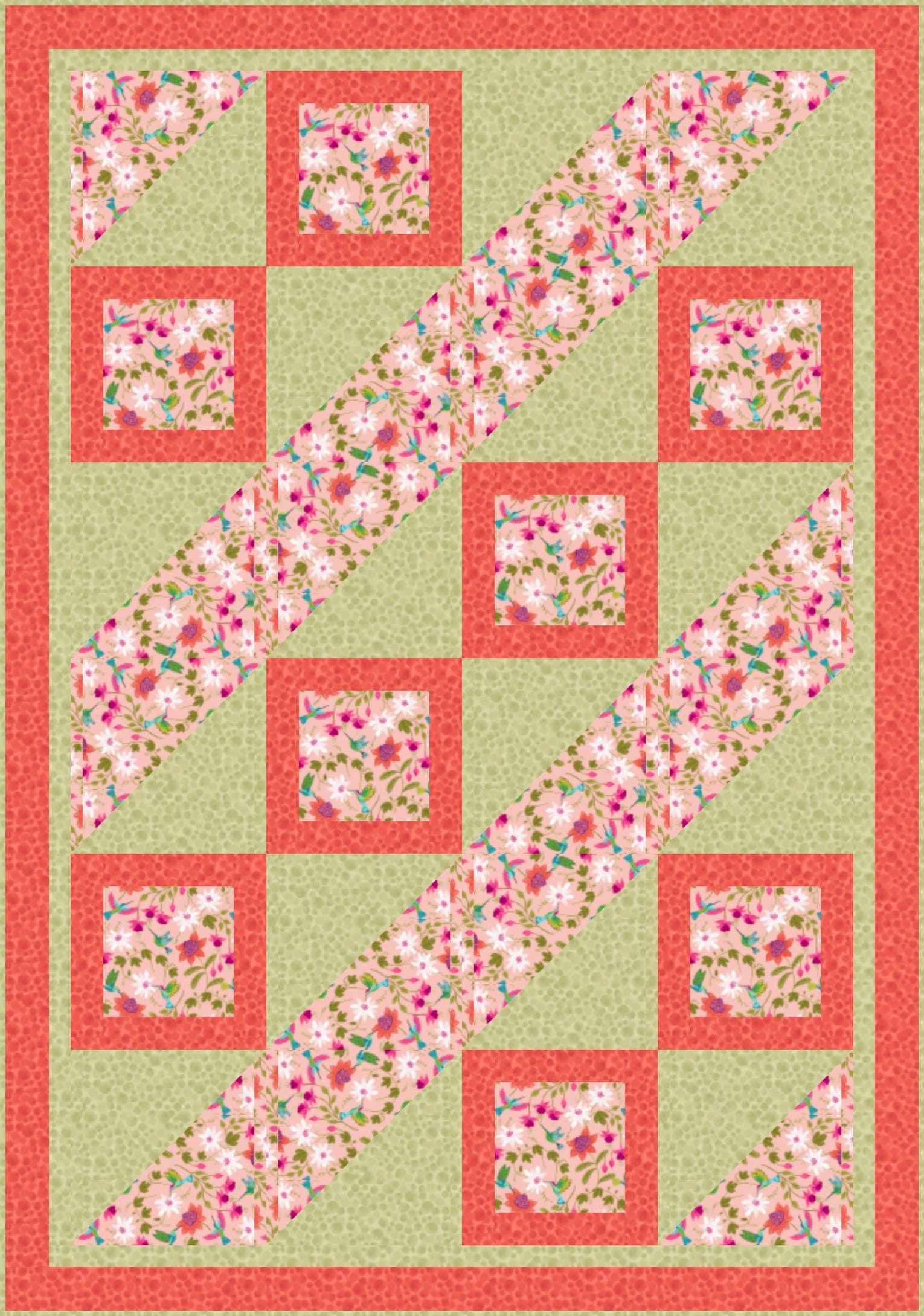 LIMITED EDITION Fabric Cafe Ashford Square Quilt Kit Featuring Lewis & Irene Hibiscus Hummingbird Fabrics Finished Size: 42.5"x60.5"