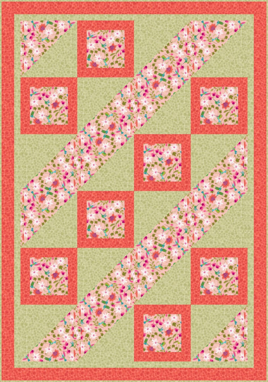 LIMITED EDITION Fabric Cafe Ashford Square Quilt Kit Featuring Lewis & Irene Hibiscus Hummingbird Fabrics Finished Size: 42.5"x60.5"