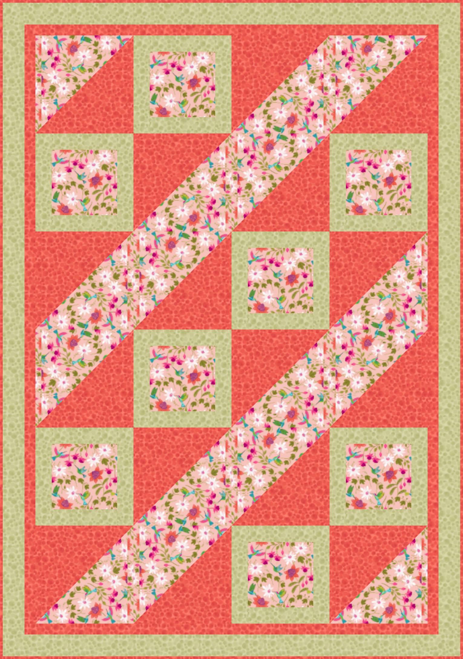 LIMITED EDITION Fabric Cafe Ashford Square Quilt Kit Featuring Lewis & Irene Hibiscus Hummingbird Fabrics Finished Size: 42.5"x60.5"