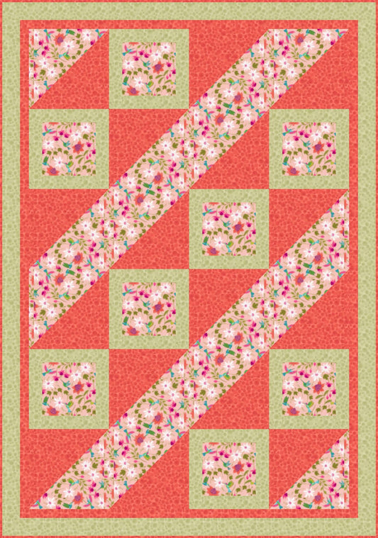 LIMITED EDITION Fabric Cafe Ashford Square Quilt Kit Featuring Lewis & Irene Hibiscus Hummingbird Fabrics Finished Size: 42.5"x60.5"