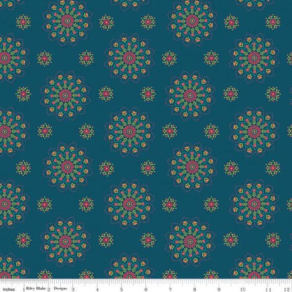 Riley Blake Heather Peterson Market Street Fabric Collection Medallions on Navy Premium 100% Quilt Shop Quality Cotton Fabric